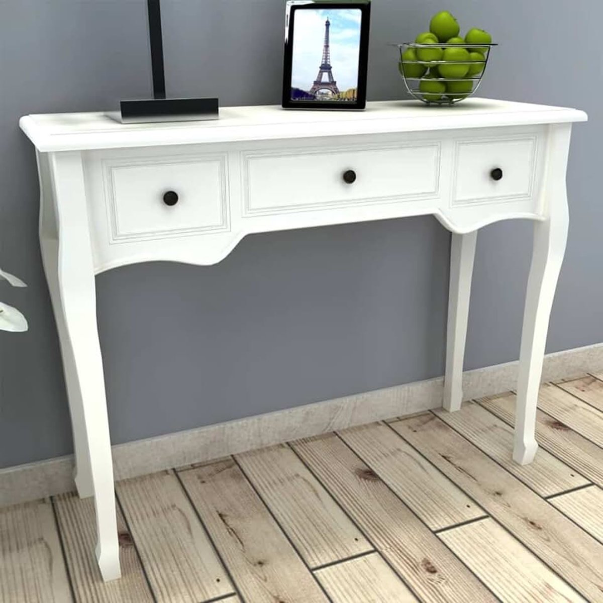 Make-uptafel met 3 laden, wit, tuintafel, buitentafel, tuintafel, bartafel, eettafel voor keuken, buiten