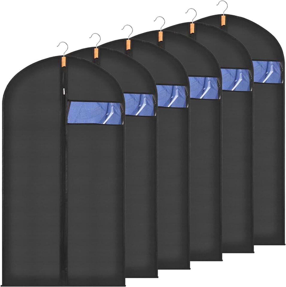 Kledingzak, 120 x 60 cm, 6 stuks, ademende kledingzakken, zwart, voor overhemden, pakken en jurken, stofdicht, vochtwerend, kledingbescherming voor kast en garderobe