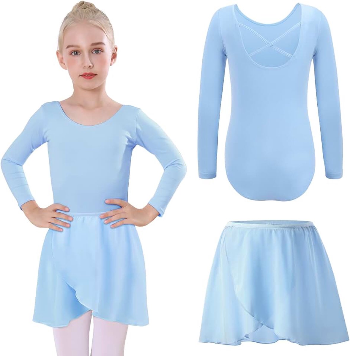Balletkleding meisjes met afneembare balletrok dansbody lange mouwen balette kleding meisjes balletpak kinderen