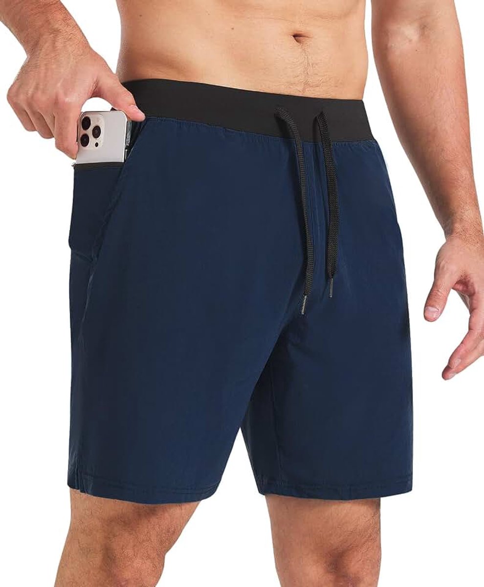 Sportbroek voor heren, 17,8 cm, korte hardloopbroek, fitness, hardloopshorts, licht, sneldrogend, trainingsbroek met zak met ritssluiting
