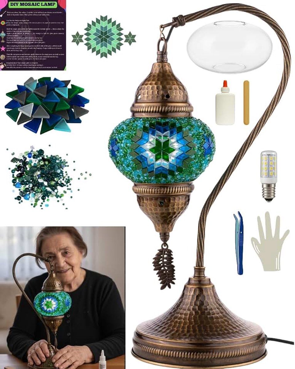 Doe-het-zelf Turks Marokkaans mozaïeklamp maakset – Beginnersvriendelijk mozaïek kunst- en knutselprojectset voor volwassenen en tieners – Geen grout/pleister nodig – Leuk, eenvoudig, geen