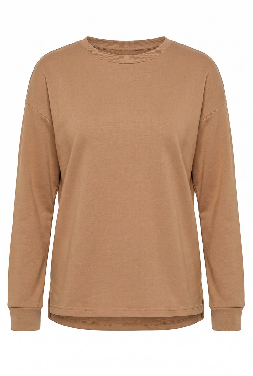 MIAMODA - Dames - Sweatshirt comfortabele pasvorm tekst op de achterkant - Vos bruin - Maat 52