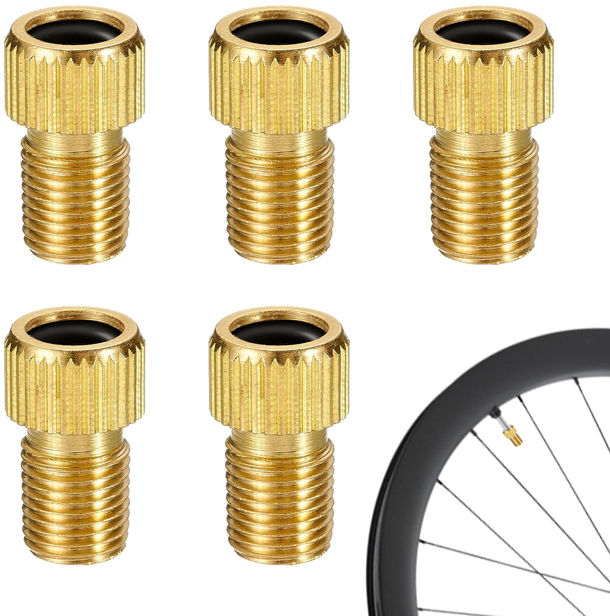 5 stuks fietsventieladapter, ventieladapter Frans ventiel op autoventiel (SV naar AV) met afdichtring, messing ventieladapterset voor racefiets, mountainbike, luchtpomp, tankstation