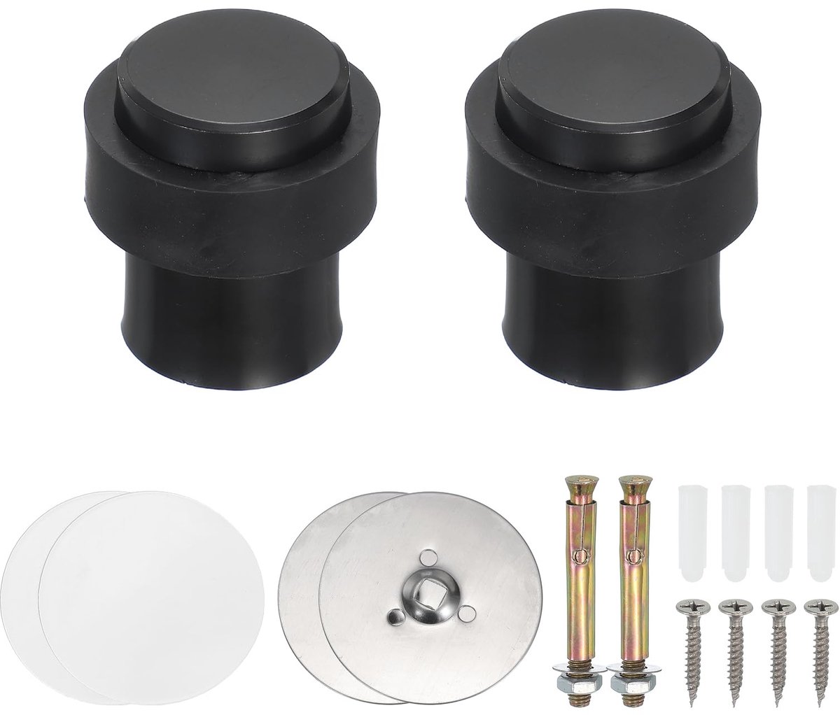 Deurstoppers, 46 mm roestvrij stalen deurstop deurstop wig metalen cilinder zelfklevend met schroef voor onderkant van deurvloer binnen, zwart