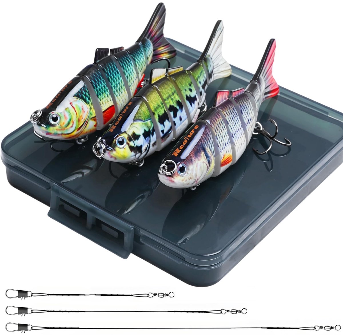 3 stuks meergewrichtig snoekaas met 15 cm, 23 cm, 30 cm draadsporen, snoekvisaas, sets 3D kunstaas, wobbler langzaam zinkend aas, voor zoet water, zout water, forel, baars
