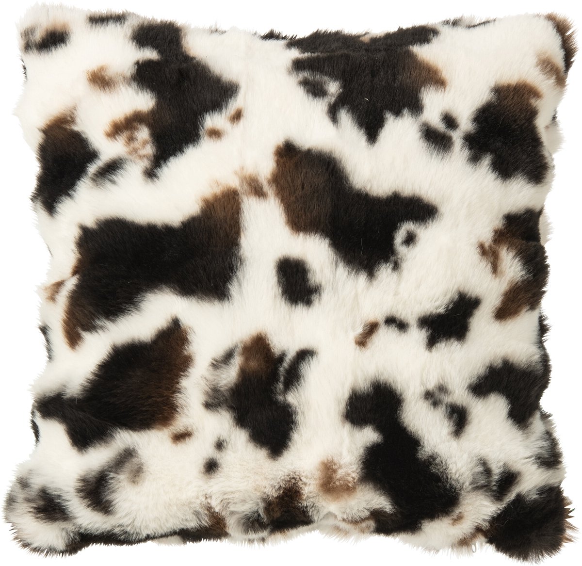 J-Line Kussen met koeienmotief - polyester - wit/donkerbruin