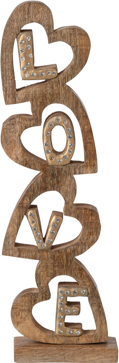 J-Line Love met strasshart - mangohout - naturel/goud - small