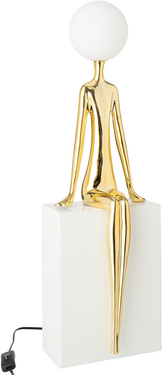 J-Line Tafellamp met zittend silhouet - stof - goud/wit