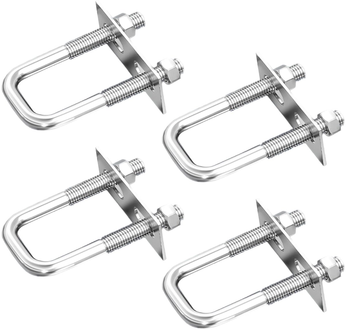U-beugel met schroefdraad, 4 stuks, beugelschroef M8, 50 x 80 mm, roestvrij staal, U-schroeven met moeren, frameplaten, U-bouten, beugelbouten voor buisbevestiging, slepen, reparatie