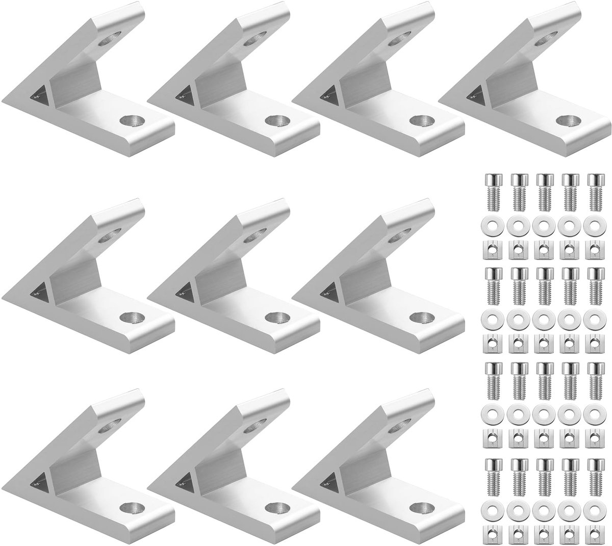 Montagehoek, 10 stuks, rechte hoekafdichting, 3030, hoekhoek, 45 graden, kleine hoek, metaal, van aluminium, afdichting, hoekafstandhouders met schroeven