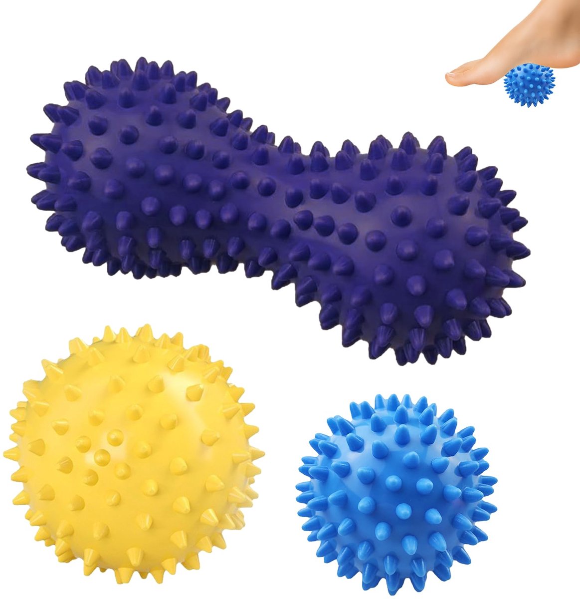 Massagebal set van 3 incl. pinda-fasciabal | Ergonomische egelbal voor gerichte triggerpoint-therapie en voetreflexzone-massage | regeneratie & ontspanning