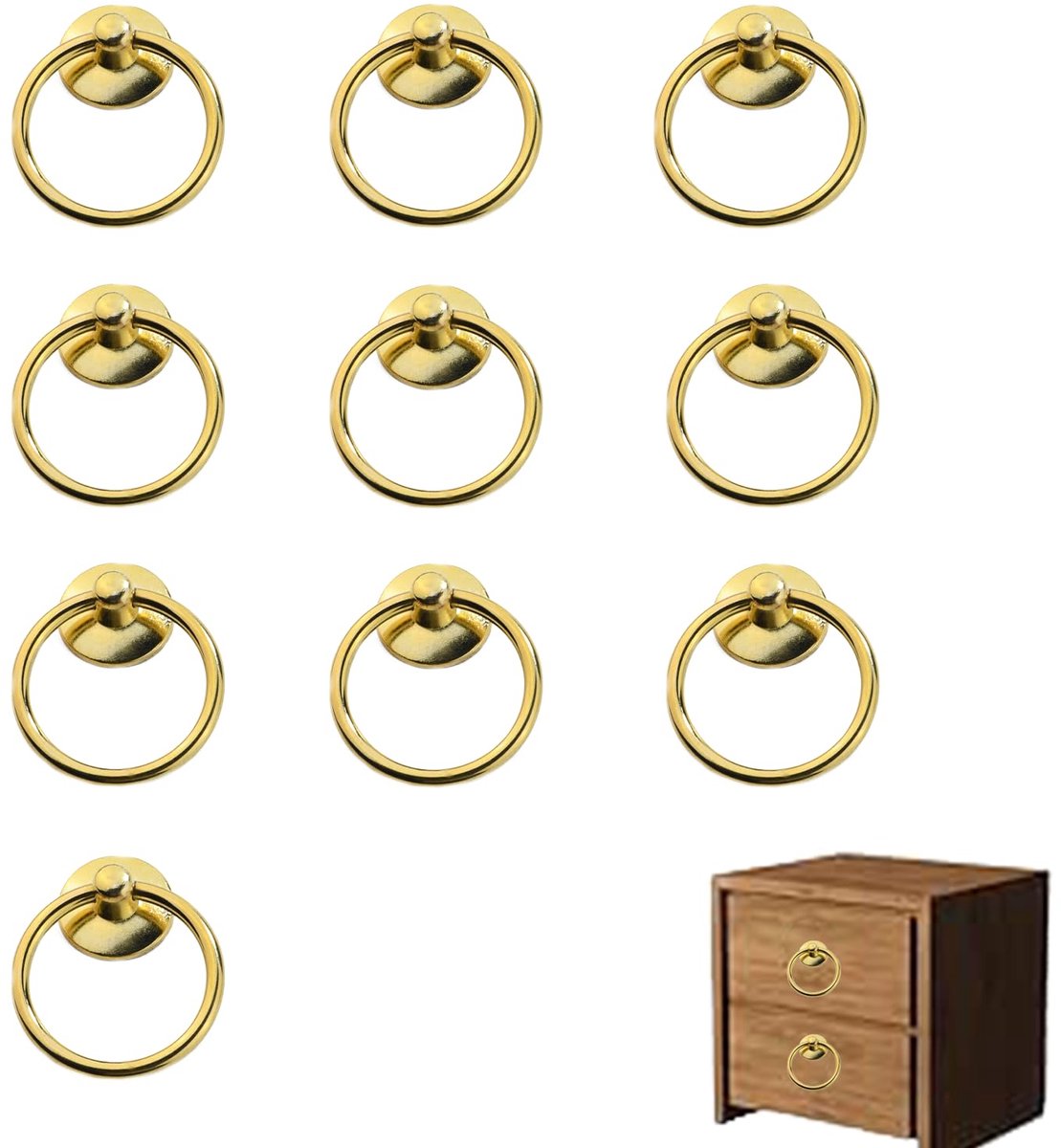 10 PCS Ladegrepen, Ronde Vorm, met Gouden Ring, Messing Effect, voor Laden, Kasten, Dozen