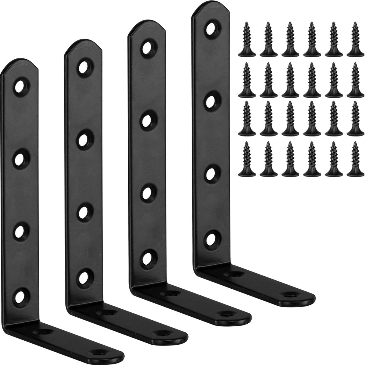 Zwarte Planksteunen Heavy Duty 90 Graden L-steunen voor Planken 4 Stuks Wandsteunen voor Planken met Schroeven voor Woonkamer Keuken Kantoor 125x75 mm