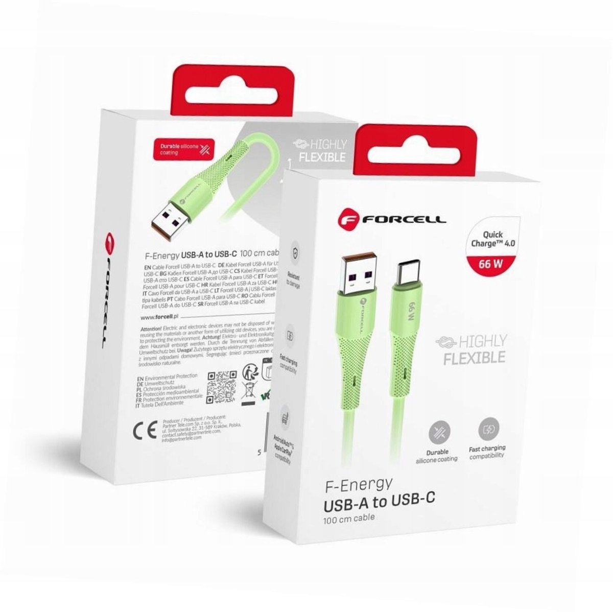 Forcell USB-A naar USB-C Kabel 1m Groen - Android Auto & Snel Laden