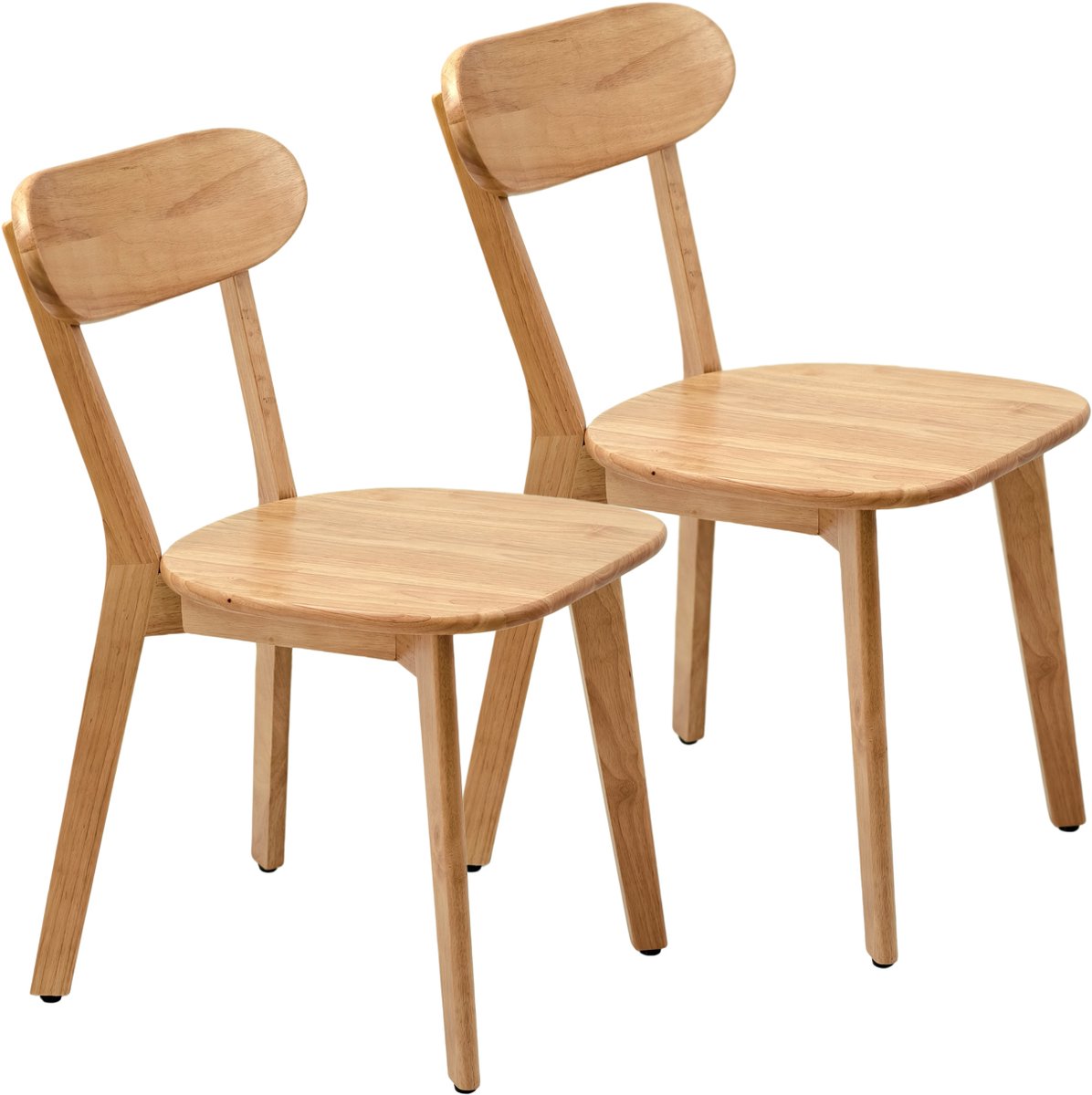 Massief Houten Eetkamerstoelen Set Van 2 - Ergonomische Rugleuning Modern Design Naturel