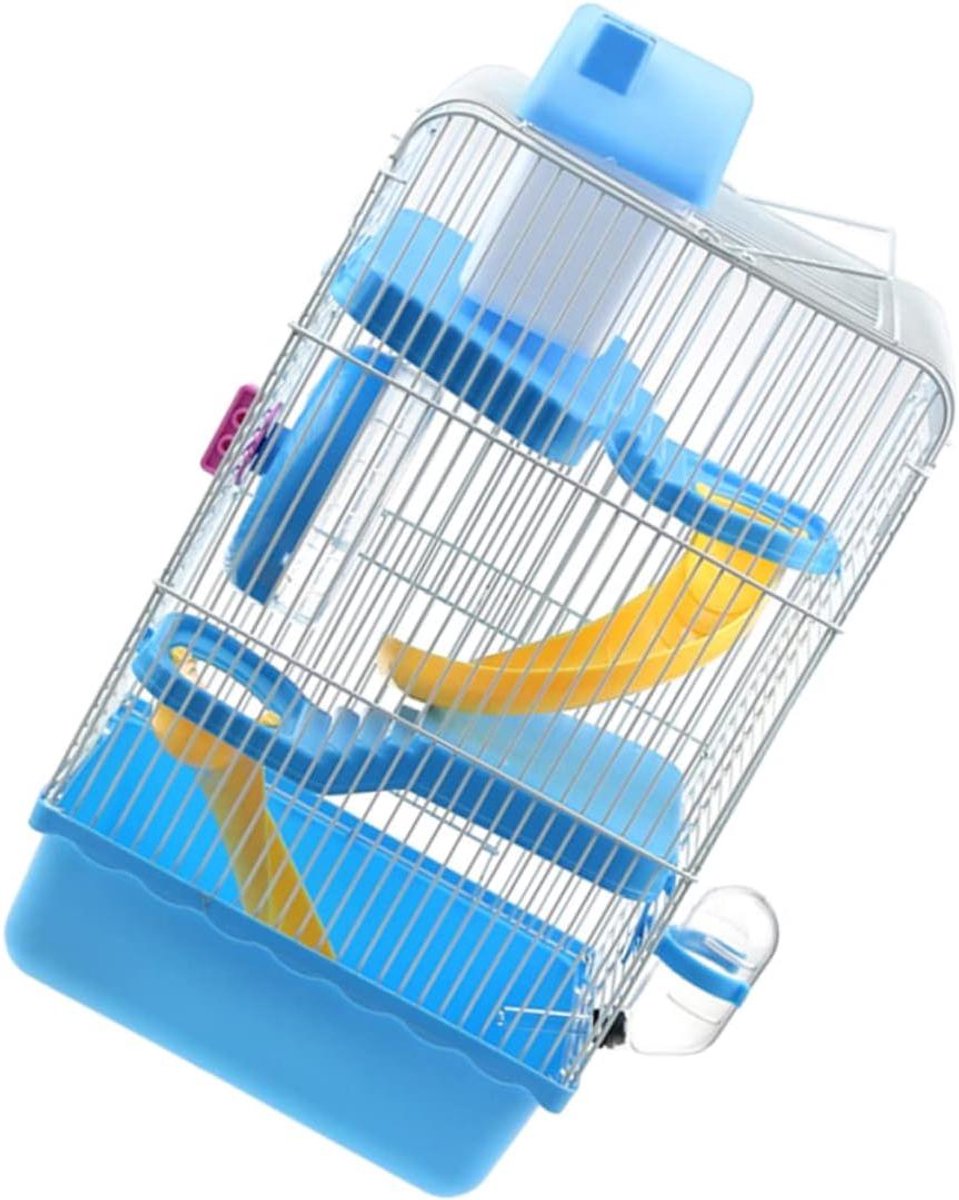 Hamsterkooi Dierenverblijf - Huisdierkooi Chinchilla - Knaagdier Huisvesting - Met Looprad Waterkan - 45x23x17cm - Blauw