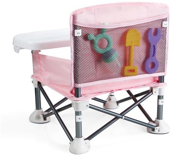 1 stuk - Draagbare babystoel - met afneembare bak - Opvouwbare verhoogde stoel - Geschikt voor kinderen van 6 maanden tot 3 jaar - Lichte reisstoel - Geschikt voor camping, strand, buiten en eettafel - Roze — afbeelding 3