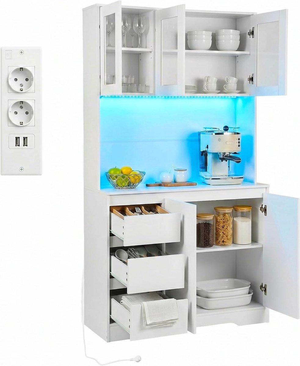 Keukenkast met USB - Keukenmeubel - Keuken Organiseren - Geïntegreerde stopcontacten - 100x38.5x160cm - Wit