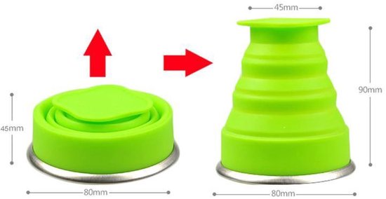 Opvouwbare beker met deksel- Siliconen inklapbare beker - 200ML - Groen - Met koordje - Siliconen - CHPN — afbeelding 4