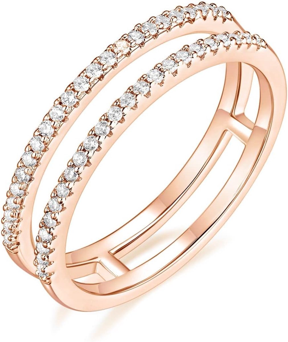 Ringen dames Eternity zirkonia halve eeuwigheidsringen dubbele band verlovingsring trouwringen partnerring, messing