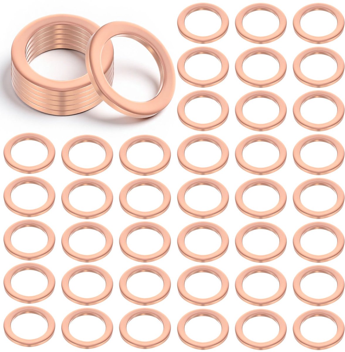 40 stuks M14 x 20 mm koperen afdichtringen, olieafvoerschroef, afdichting, sluitringen, koper, metaal, platte afdichtringen, koperen ringen voor schroeven, bouten en moeren