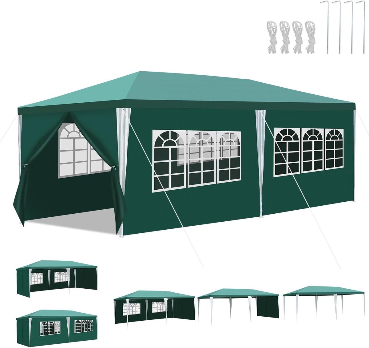Partytent - Tuintent Paviljoen - Feestelijke Bijeenkomsten - Waterdicht UV-bestendig - 3 x 6 Meter - Groen