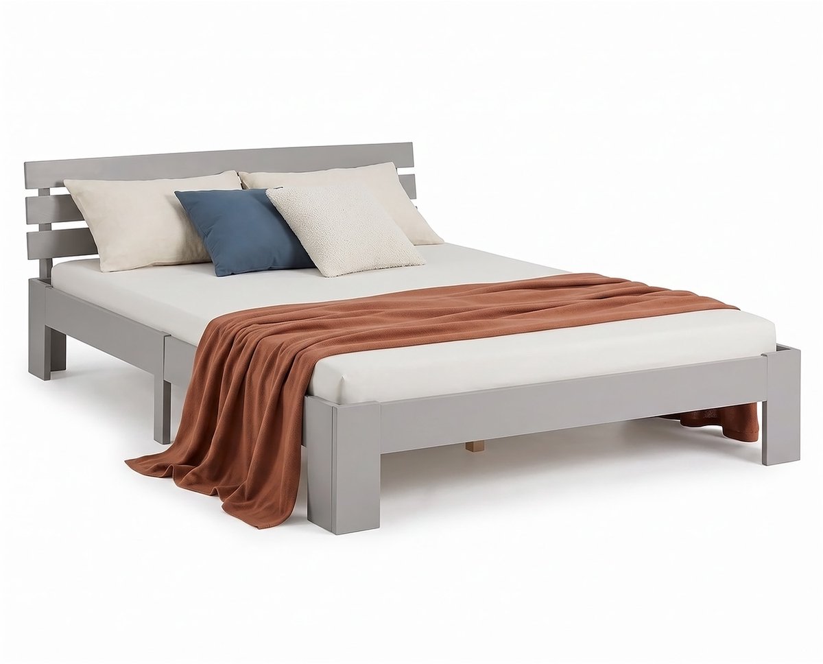 Homestyle4u Twijfelaarbedden - 120x200 cm - Houten Bed - Grijs