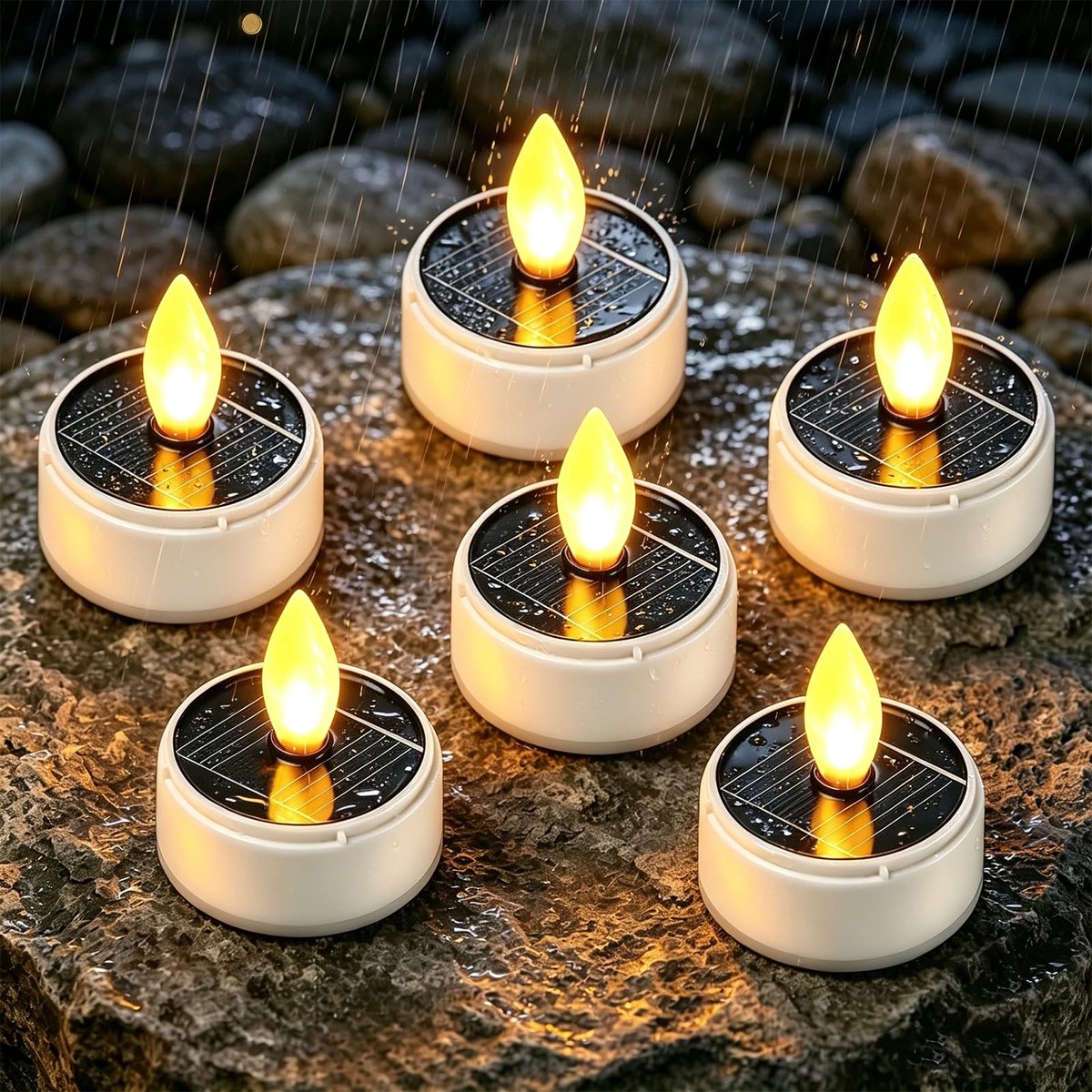 Solarlampen theelichtjes 6-delige set - warm wit - waterdicht - flakkerende LED kaarsen voor tuin en balkon - SnelShoppen