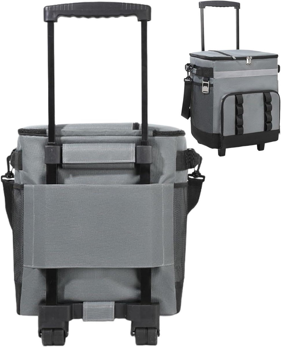 Koelbox met wielen - Isolatie tas - Buitenactiviteiten - Thermo handgreep - 35 liter - Donkergrijs