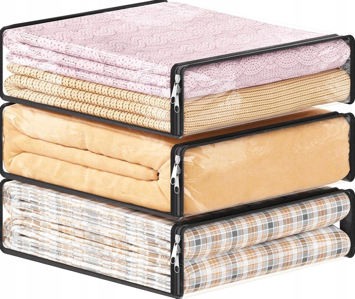 Set van 3 transparante opbergzakken met rits - 14 liter - voor kleding en textiel