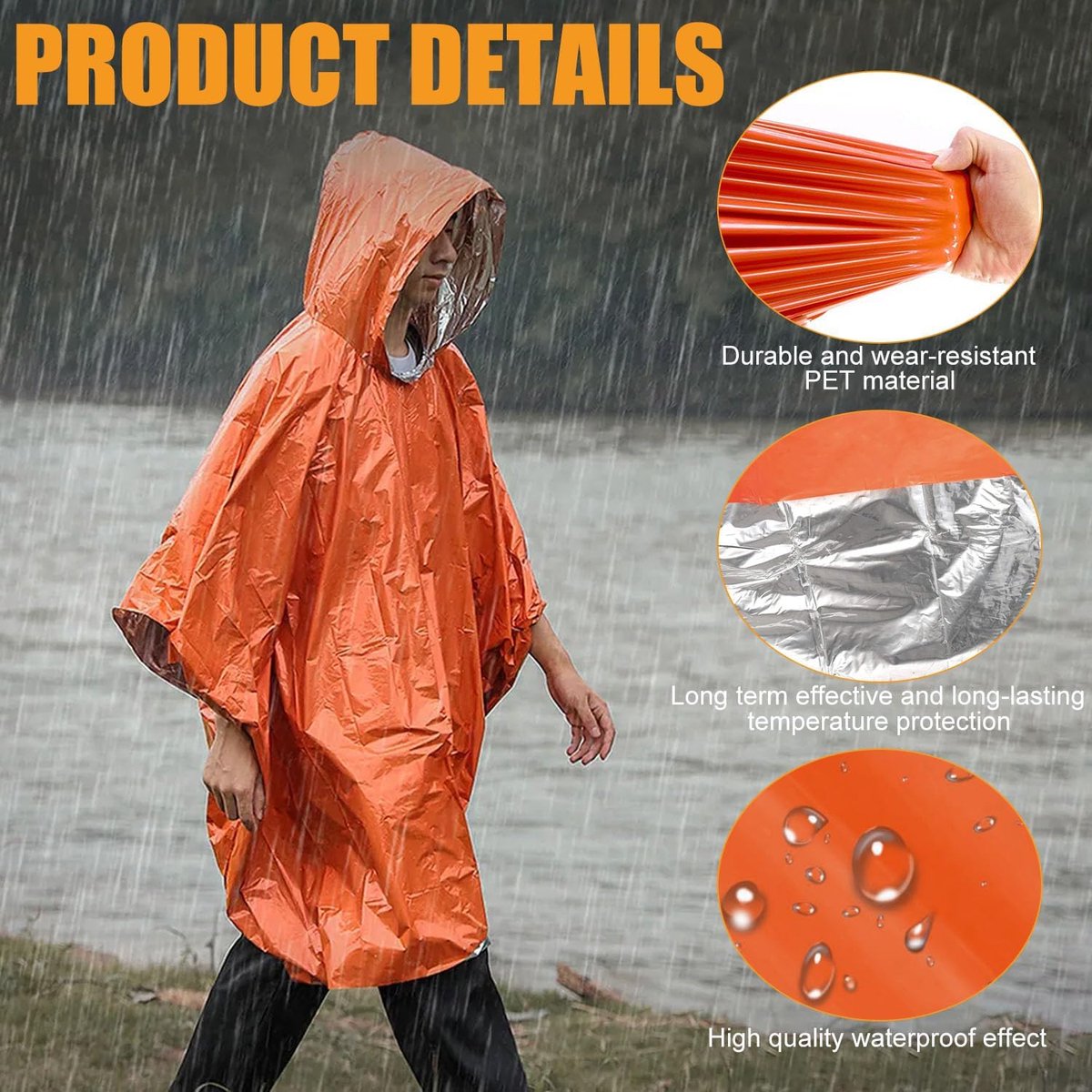 8 stuks noodponcho, reddingsdeken, noodslaapzak, EHBO-deken, geschikt voor kamperen, wandelen.
