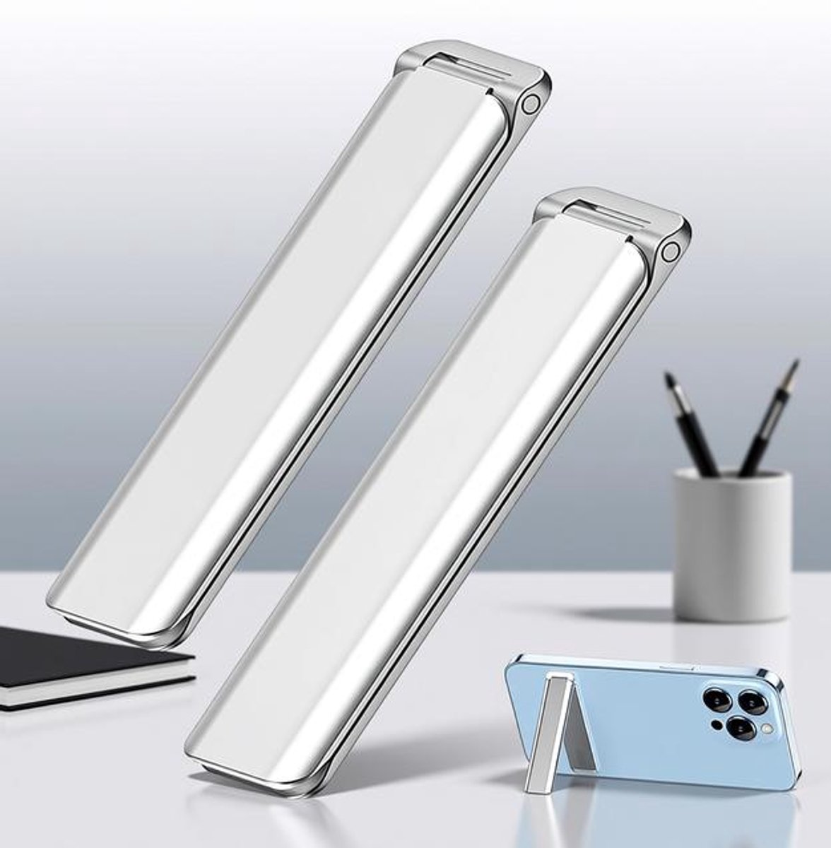 Huis Geluk Aluminium Telefoonstandaard 2 stuks, Verstelbare Bureauhouder voor iPhone Samsung iPad