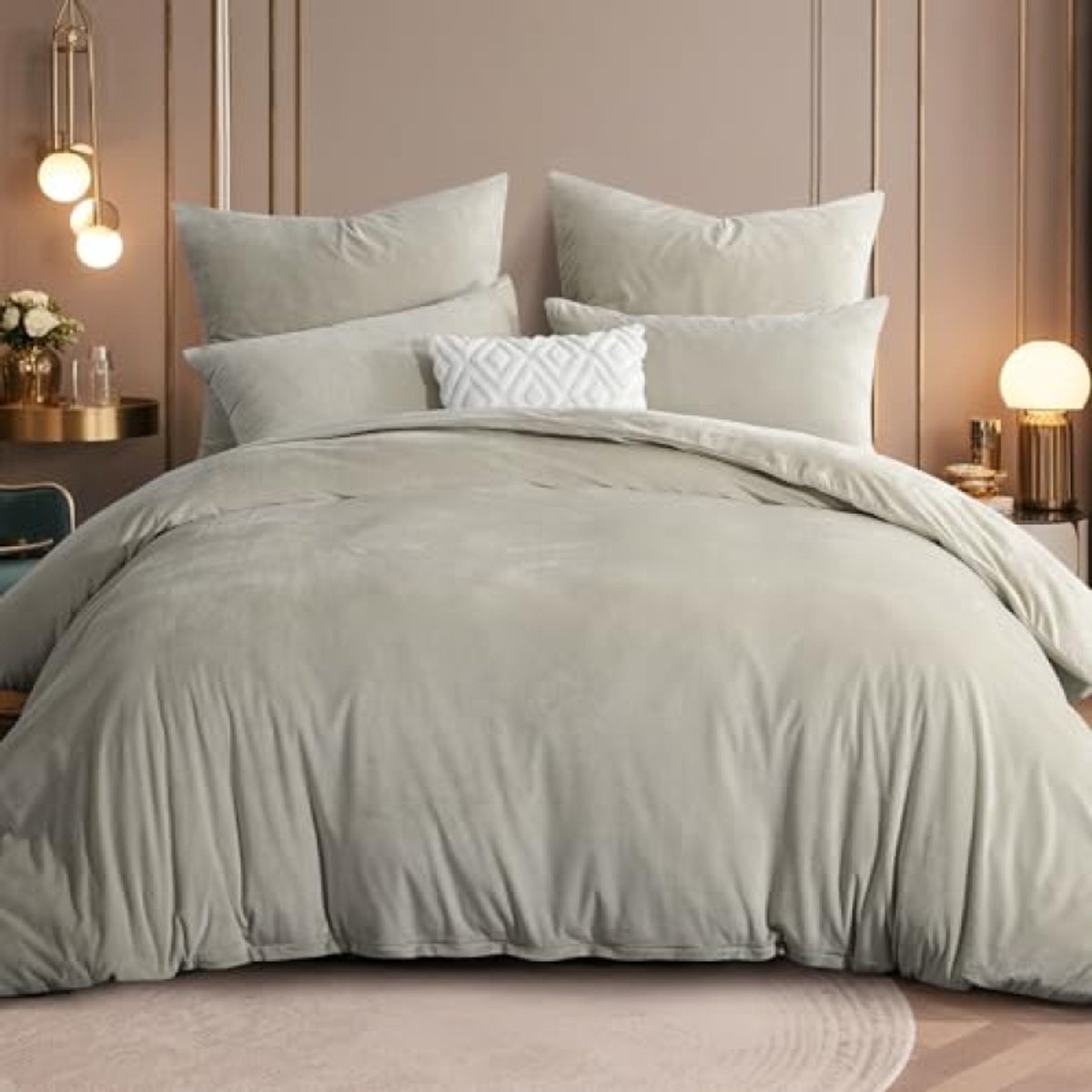 Flanellen Warm Winter Beddengoed Beige 220 x 240 cm - 3-delig Set met 2 Kussenslopen - Nazik Living