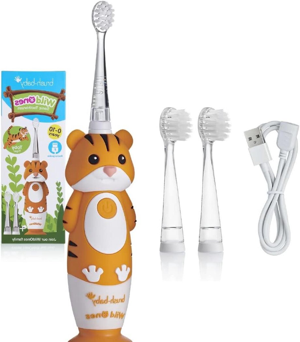 Elektrische Tandenborstel - Kinder Tandenborstel - Goede Mondhygiëne - Met Disco Licht - 4 x 3 x 17 cm - Tijger