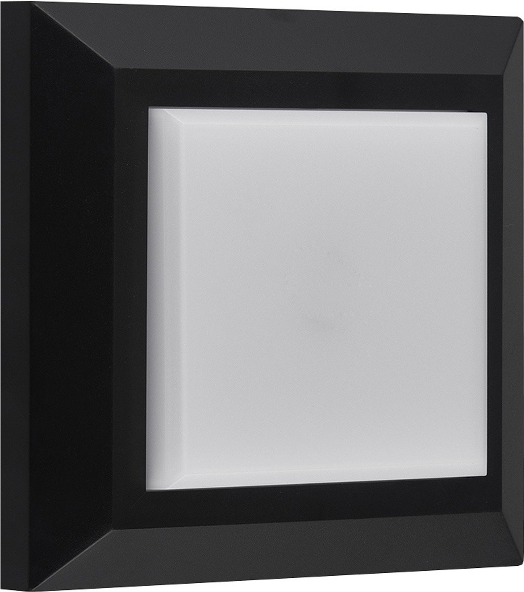 NOKI wandlamp vierkant zwart, IP65, geïntegreerde SMD LED 3W met 290 lumen en 3000K warm wit licht, 125 x 125 x 37 mm