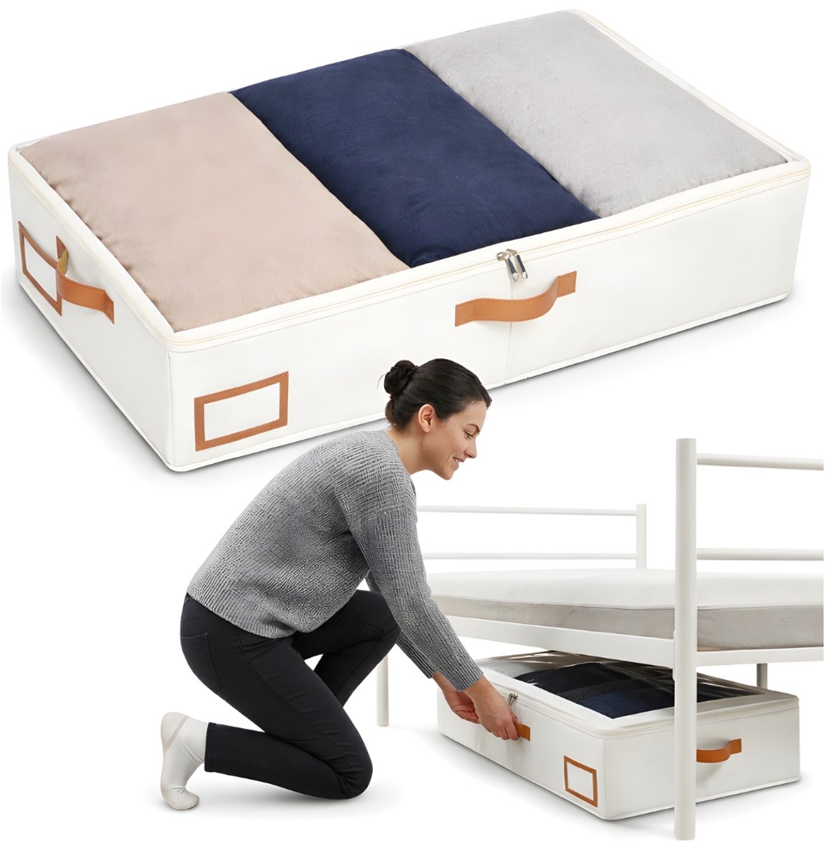 Opbergorganizer Onder Bed - Beige Linnen Opbergdoos met Venster