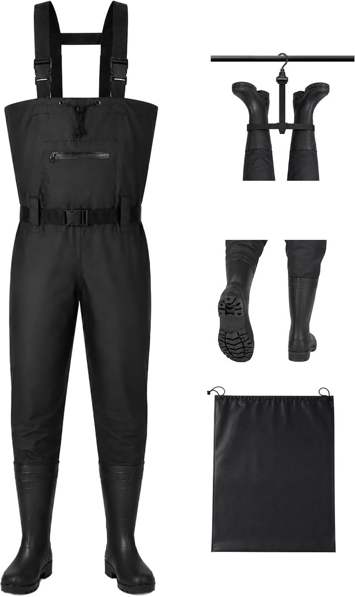 Watbroek voor heren, waterbroek, vissersbroek, waterdicht, met laarzen, vissersbroek, ademend, verstelbare bandjes voor vissen, bouwplaatsen, boerderijen, volwassenen, nylon wadbroek