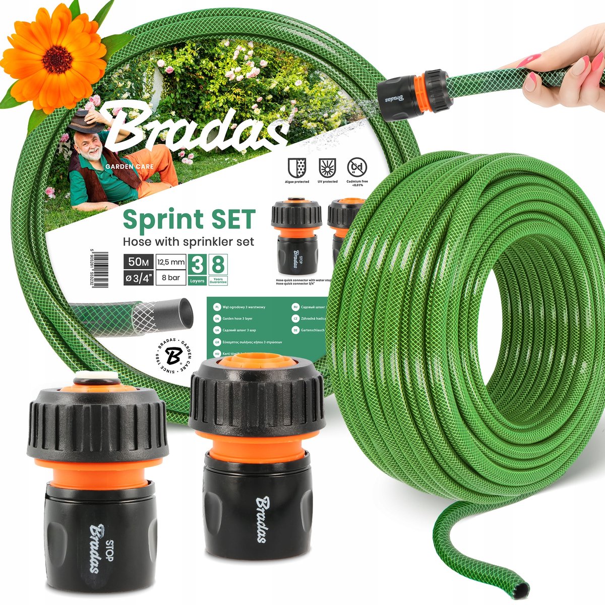3-laags Tuinslang Economisch Groen 3/4" 50m met de koppeling