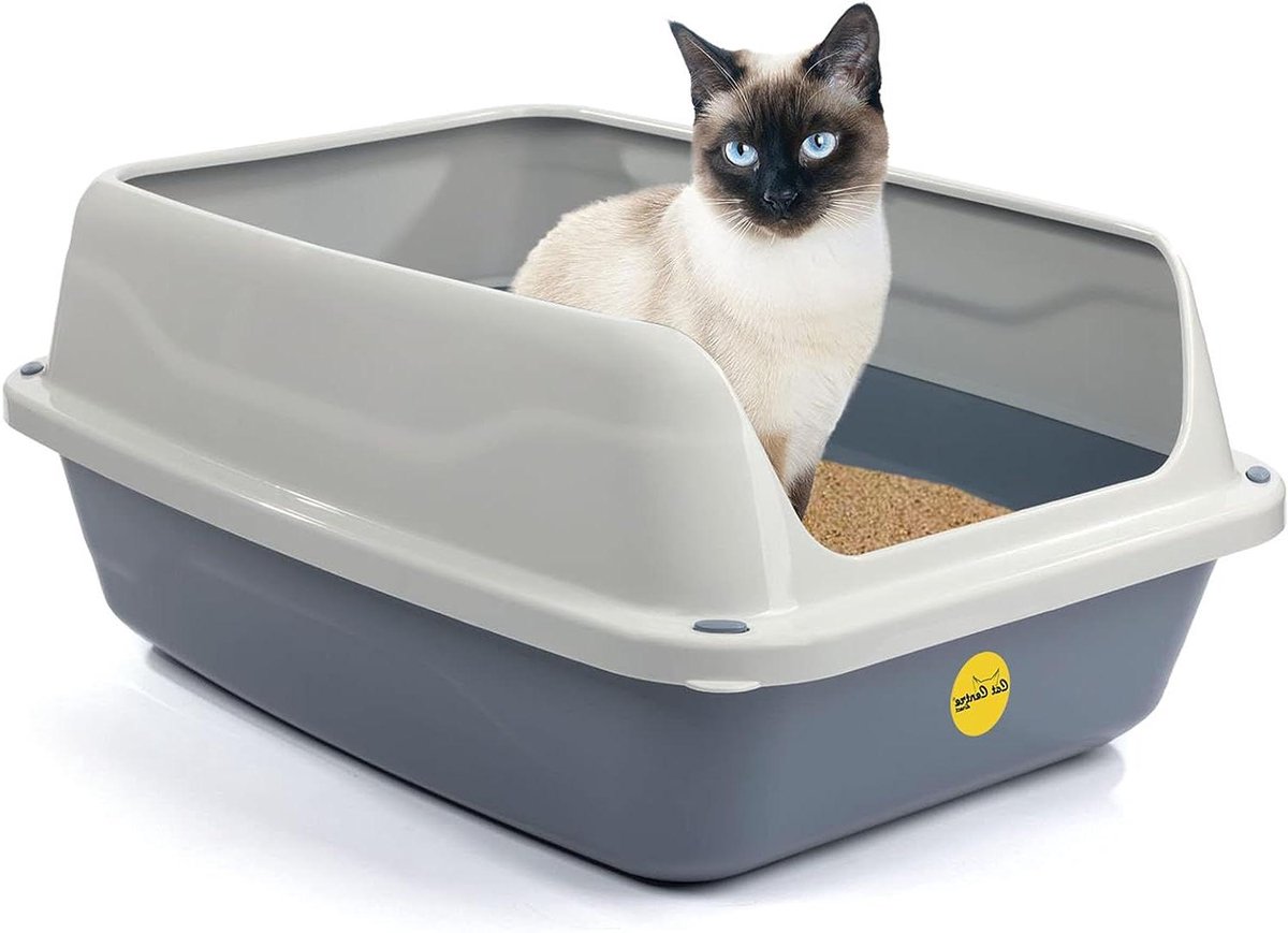 Open Kattenbak - Toilet Box - Zindelijkheidstraining Kat - Hoge Zijde Rand - Groot Forma - Grijs