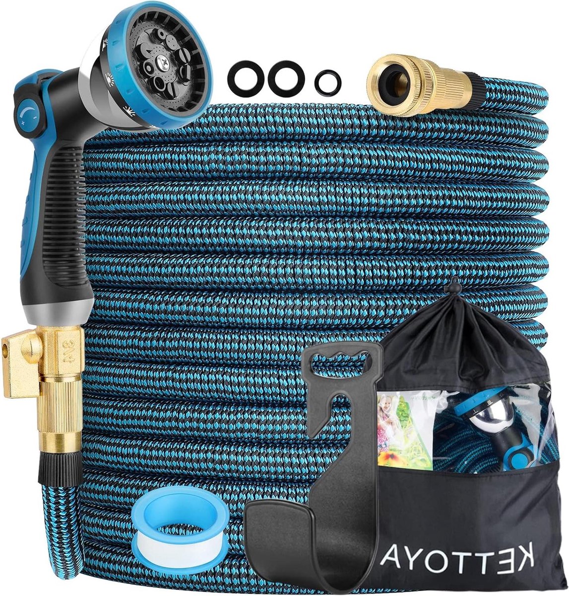 Uitbreidbare Tuinslang - Flexibele Waterslang - Tuin Water Geven - 10-Patroon Sproeikop - 100FT Lengte - Blauw