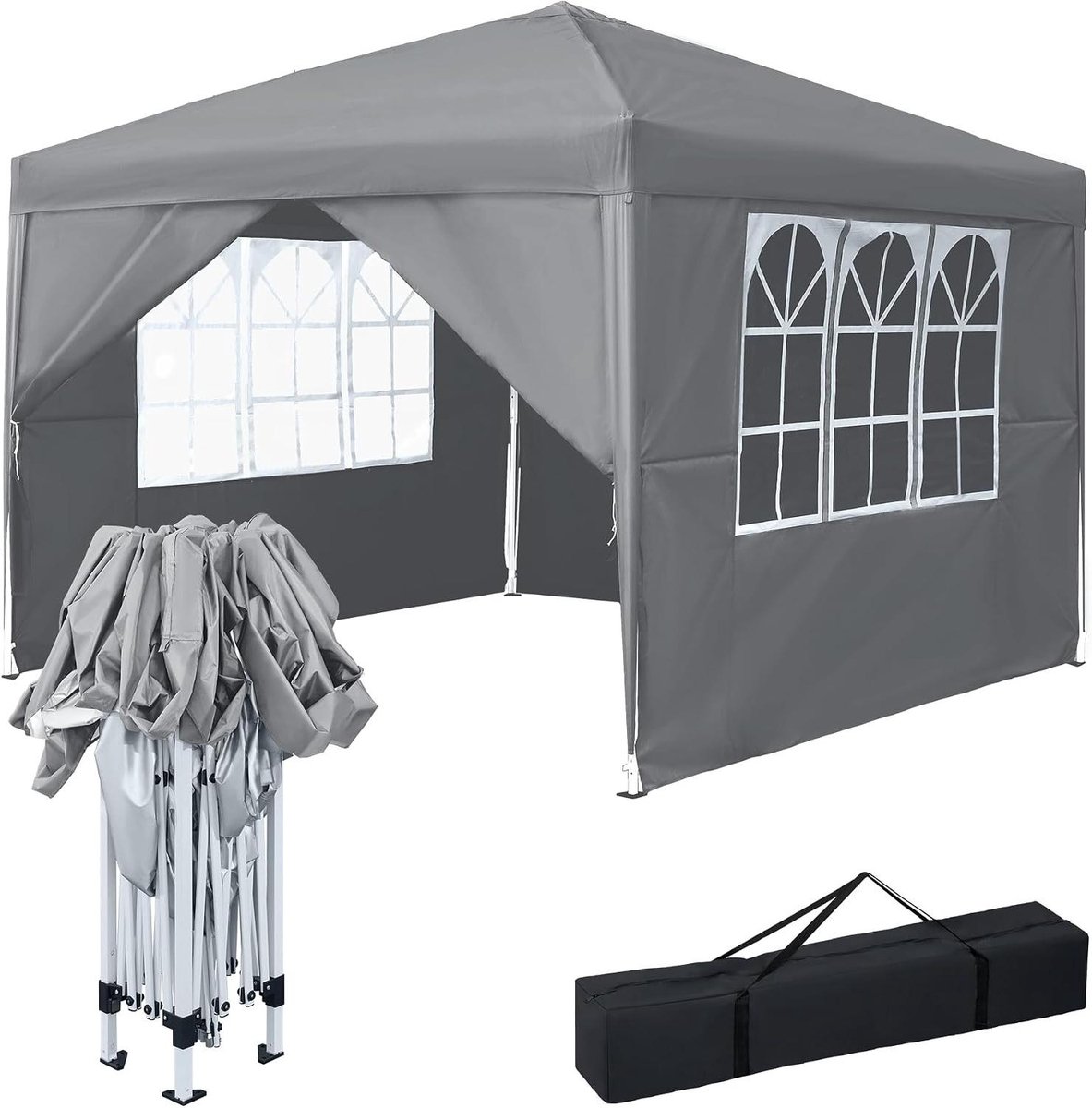 Vouwpaviljoen - Partytent Tuintent - Feestelijke Gelegenheden - Waterdicht Oxford Zeil - 3x3 Meter - Grijs