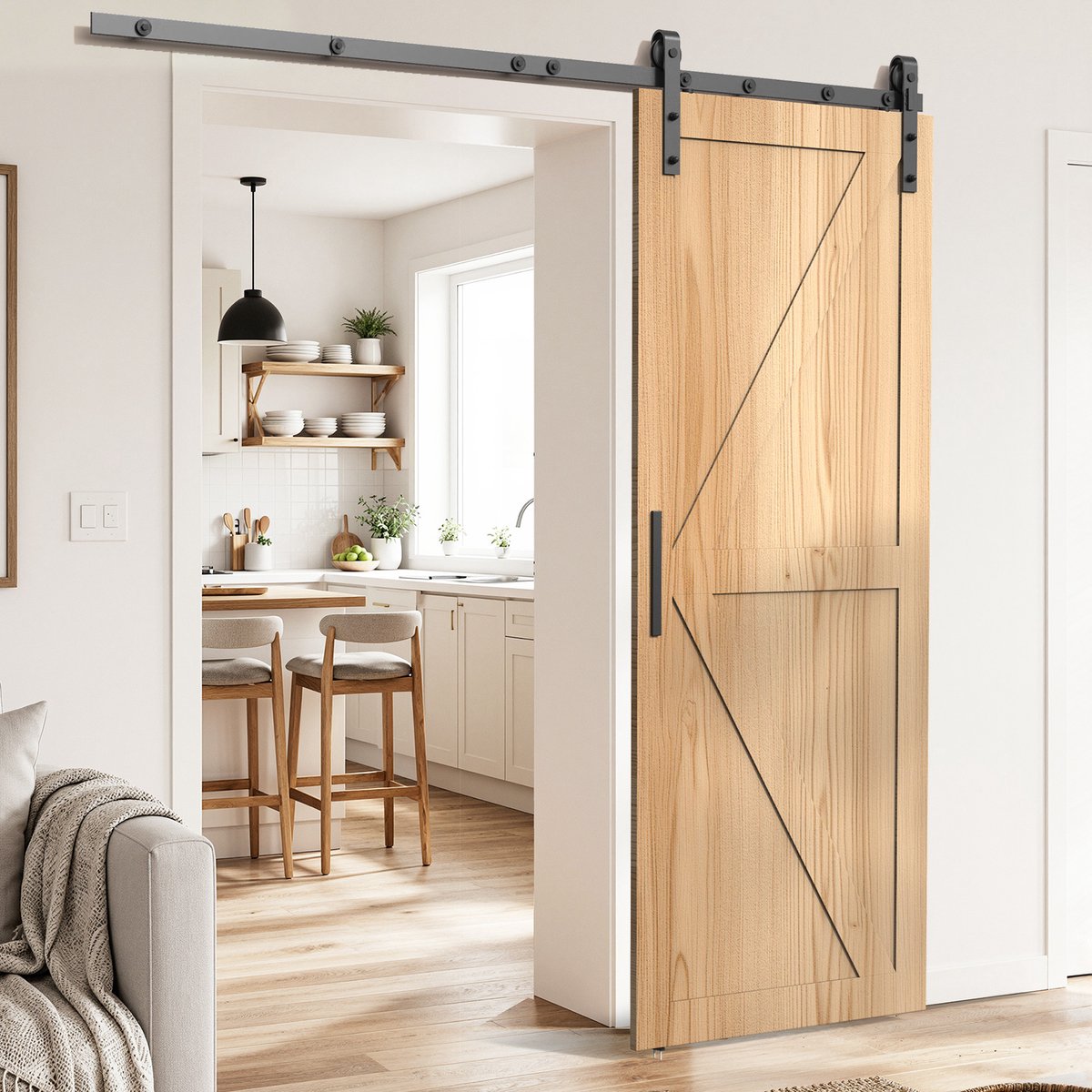 Soontrans - Maximale gebruiksbreedte van houten schuifdeuren 75-85cm - Inclusief Schuifdeursysteem - Exclusief Schuifdeuren -Railsysteem 183cm - Belastbaar tot 150kg