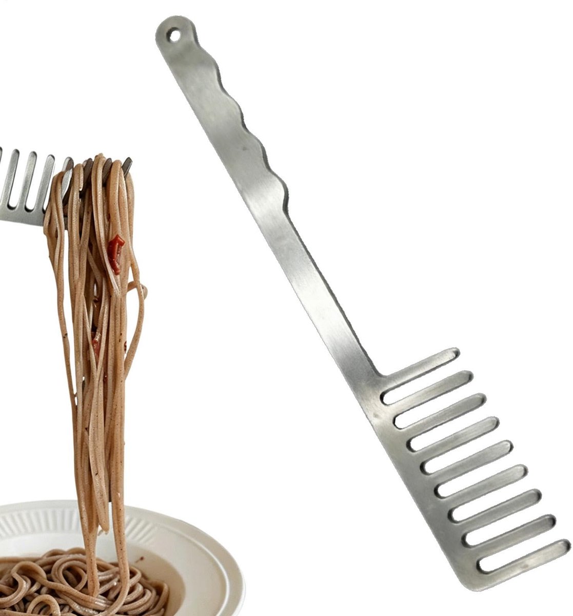 Spaghettivork - roestvrij staal hittebestendige kamvorm metaal spaghettikam voor thuis keuken pasta bereiding