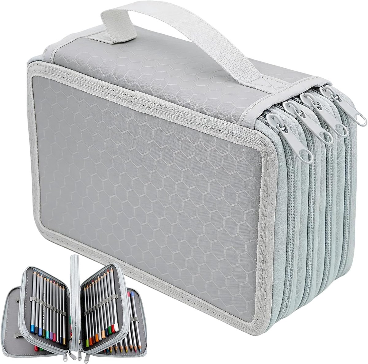4-laags Etui met 72 Sleuven - Grote Capaciteit Potlood- en Penorganizer - Van Slijtvaste Oxfordstof - 20x12,5x8 cm - Met Rits - Voor School, Kantoor en Kunstenaars - Grijs