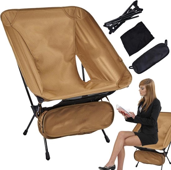 Campingstoel Opvouwbaar - Strandstoel Rugsteun - Ontspannen Buiten - Lichtgewicht Aluminium - 58 x 52 x 66 cm - Kaki — afbeelding 5