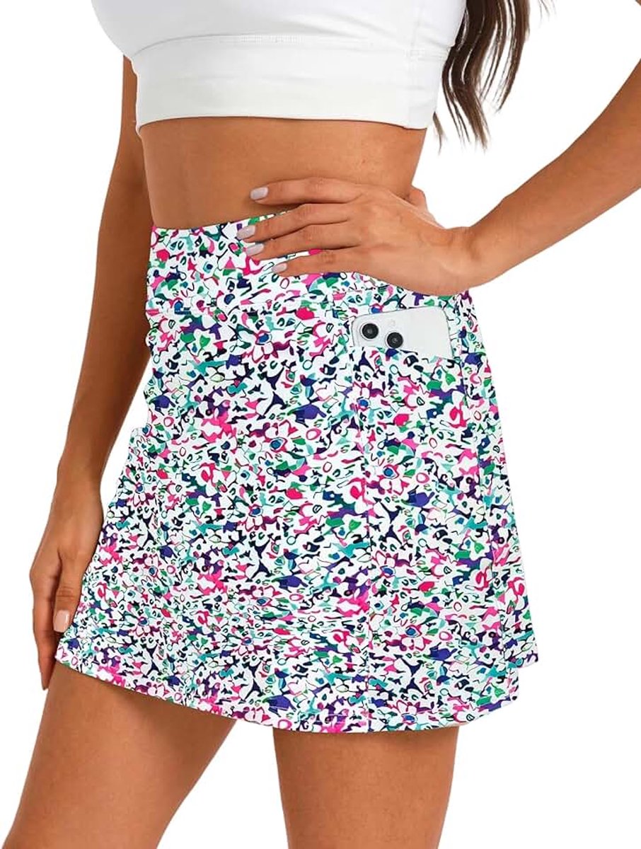 Tennisrok voor dames, golfrok met broek eronder, hoge taille, zomer, kort, wandelen, outdoor, sport, broekrok, 4 zakken