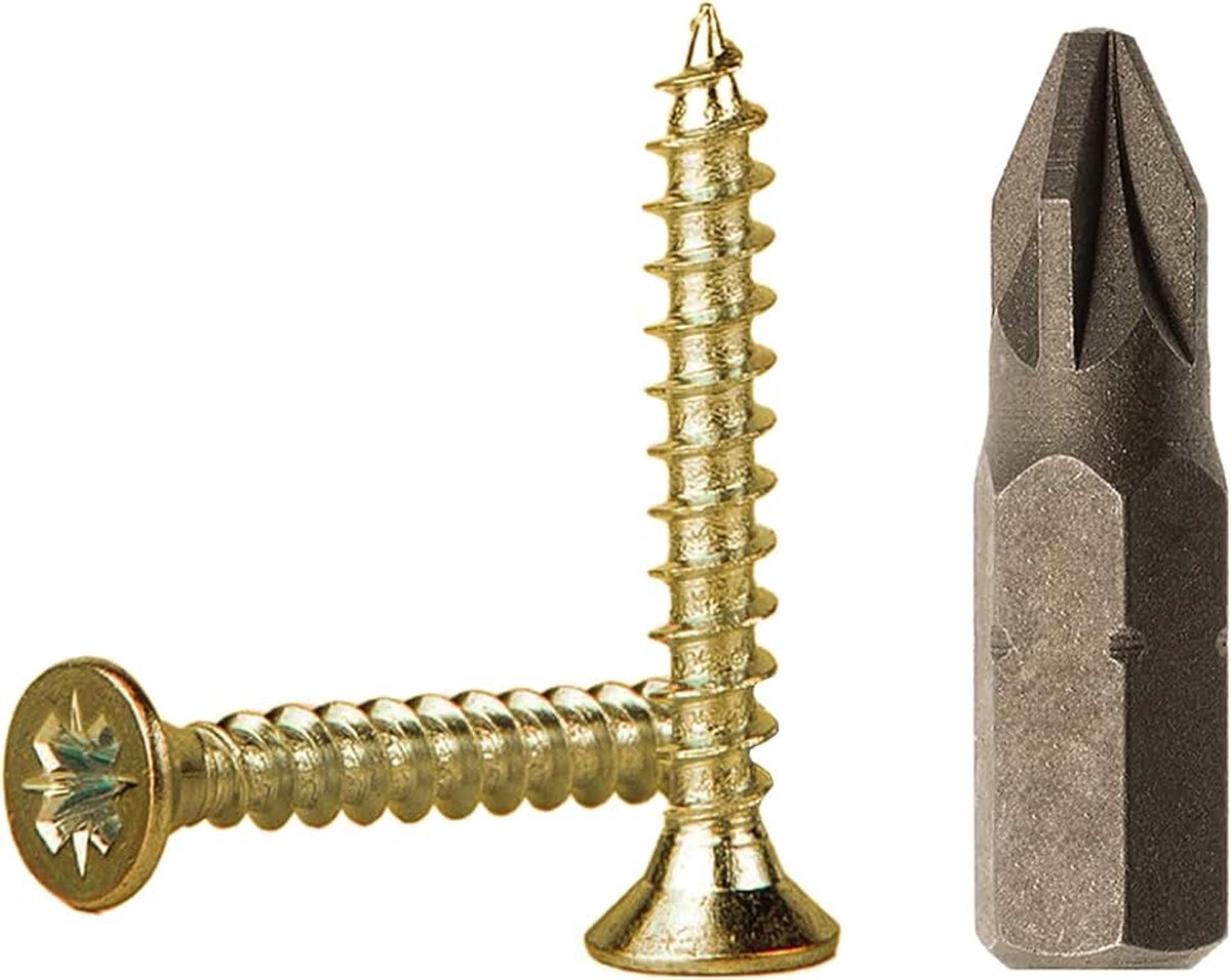 700 stuks geel verzinkt staal 3,0 x 25 mm houtschroeven, spaanplaatschroeven, universele Pozi-aandrijfschroef, PZ volledig schroefdraad, Pozidriv verzonken kop (700, 3,0 x 25 mm)