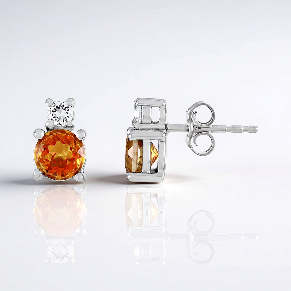Cavill - Zilveren Oorbellen met 18K Goud Verguld - 1,6 ct Oranje Kwarts & 0,23 ct Witte Topaas - Rond - Elegant & Stijlvol