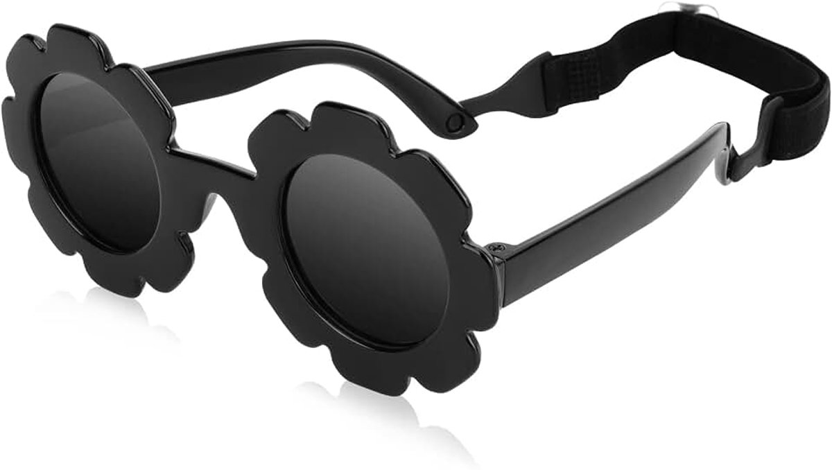 Babyzonnebril met riem voor meisjes en jongens, gepolariseerde peuterzonnebril UV400-bescherming, zacht siliconen frame, opvouwbare zonnebril, leeftijd 6 maanden tot 2 jaar
