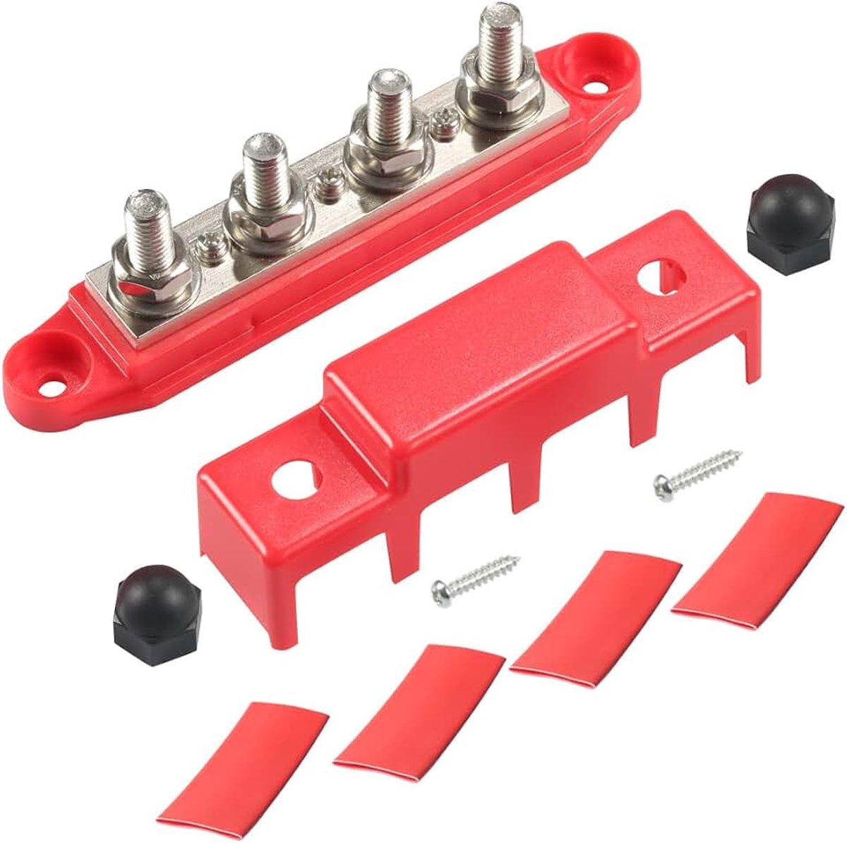 300 A Verzamelrail M10 12 V - 48 V messing massaverdeler voor terreinwagens, boot, camper, auto, heavy duty, busbar, rood